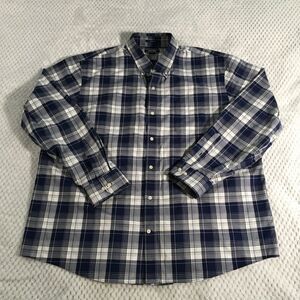Lands' End Blue and White Plaid Casual Button Down Shirt